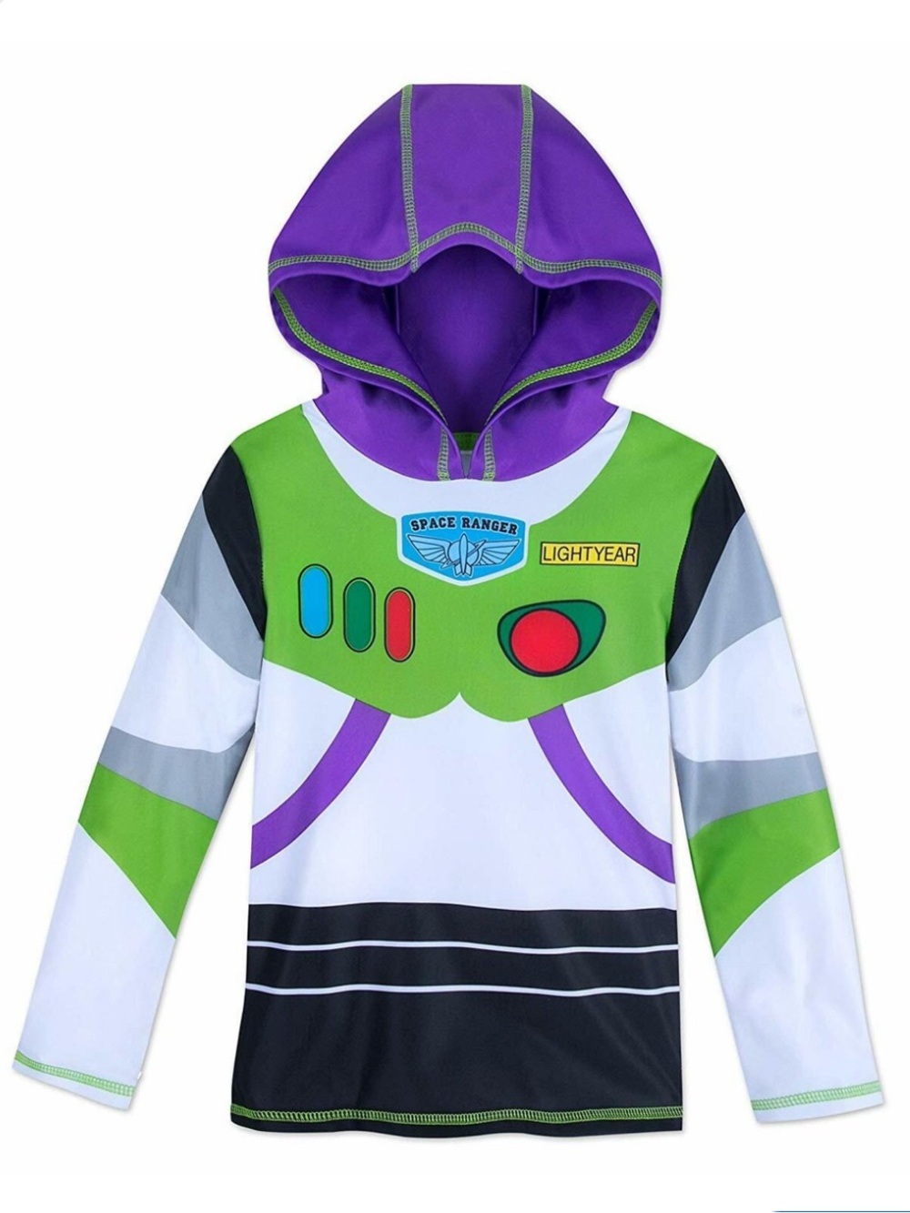 Disney Buzz Lightyear Hoodie Rash Guard in Purple, Green, White, Black